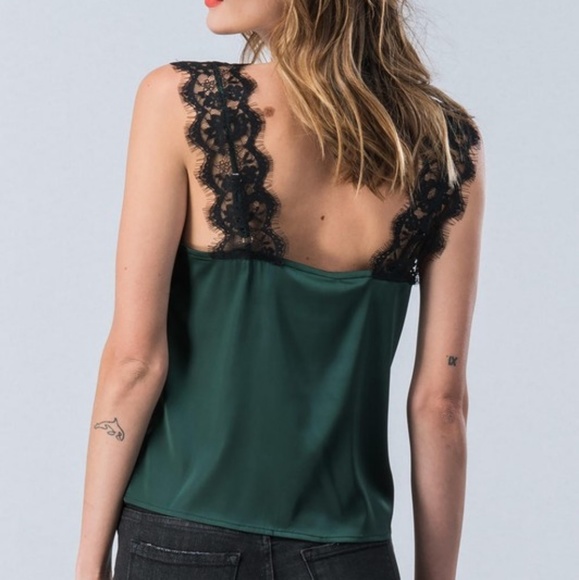 LAST 1! Hunter green eyelash satin cami - Picture 8 of 8